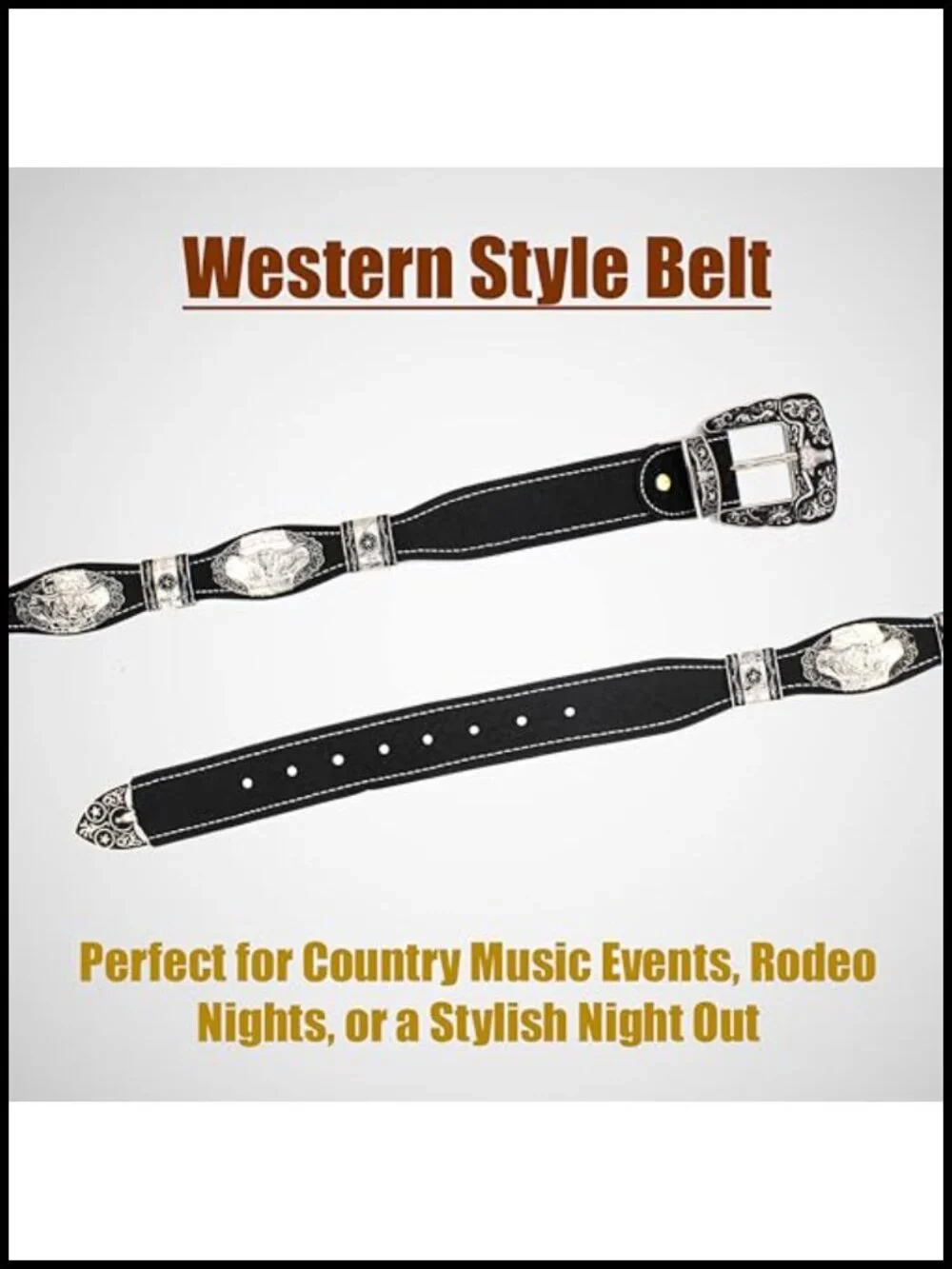 Genuine Leather Western Concho Belt with Silver Star Buckle